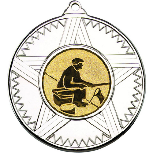 Fishing Striped Star Medal | Silver | 50mm