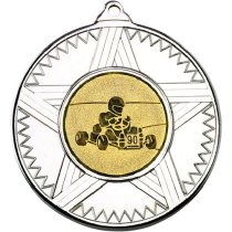 Go Kart Striped Star Medal | Silver | 50mm