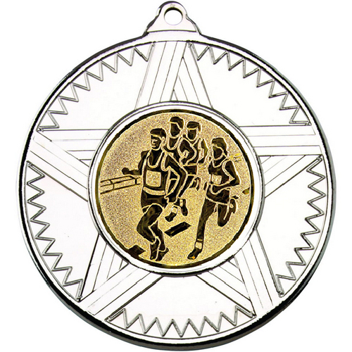 Running Striped Star Medal | Silver | 50mm