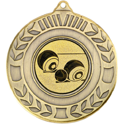 Lawn Bowls Wreath Medal | Antique Gold | 50mm