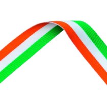 Green White and Orange Medal Ribbon with metal clip | 22mm x 800mm