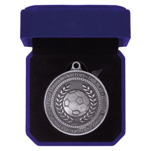 Olympia Football Medal in Box | 60mm | Antique Silver