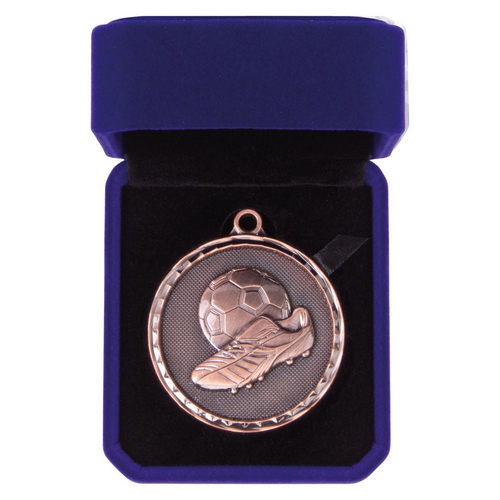 Power Boot Football Medal in Box | 50mm | Antique Bronze