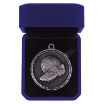 Power Boot Football Medal in Box | 50mm | Antique Silver