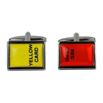 Yellow & Red Card Football Cufflinks in Personalised Silver Box