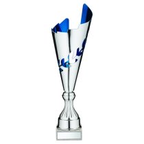 Silver/Blue Metal Wreath Trophy Cup | 349mm