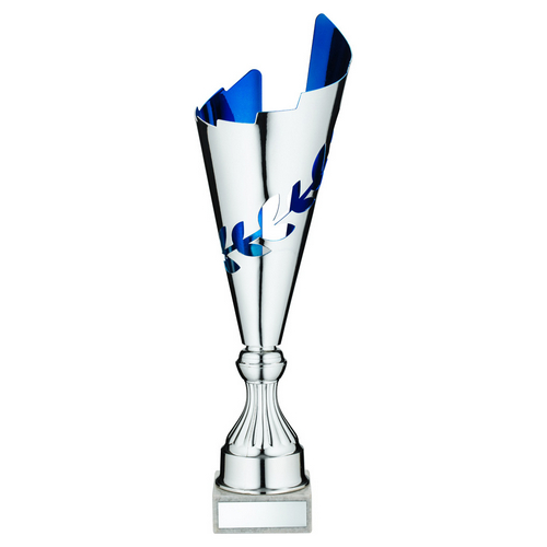 Silver/Blue Metal Wreath Trophy Cup | 387mm