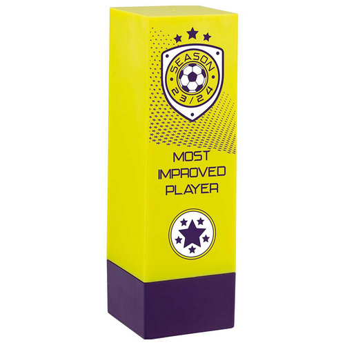 Prodigy Tower Most Improved Football Trophy | Yellow & Purple | 160mm | G23