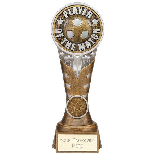 Ikon Tower Player of the Match Football Trophy | Antique Silver & Gold | 200mm | G24