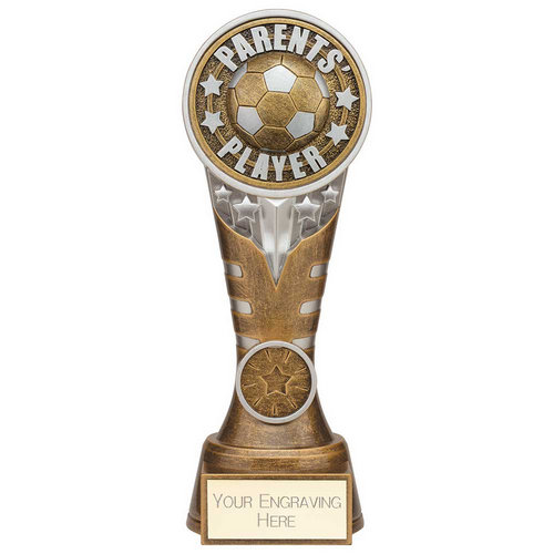 Ikon Tower Parents Player Football Trophy | Antique Silver & Gold | 200mm | G24