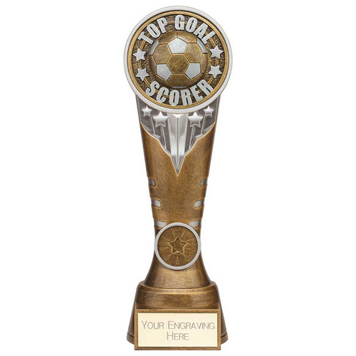 Ikon Tower Top Goal Scorer Football Trophy | Antique Silver & Gold | 225mm | G24