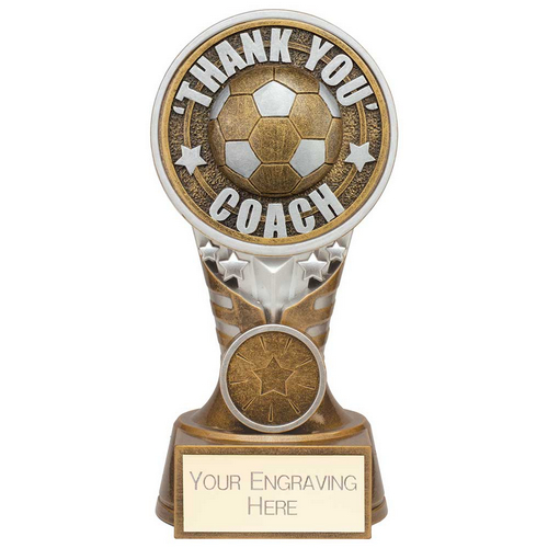 Ikon Tower Thank you Coach Football Trophy | Antique Silver & Gold | 150mm | G24