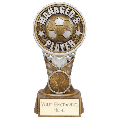 Ikon Tower Managers Player Football Trophy | Antique Silver & Gold | 150mm | G24