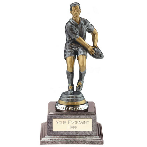 Cyclone Rugby Player Trophy | Male | Antique Silver | 175mm |