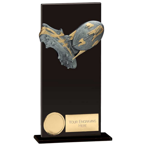 Euphoria Hero Glass Rugby Trophy | Jet Black | 180mm |