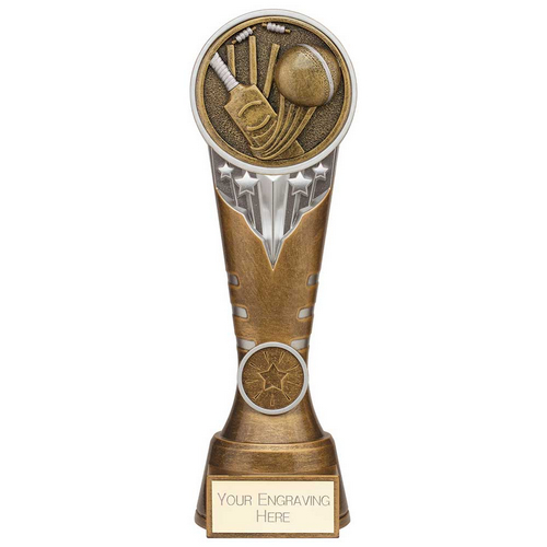 Ikon Tower Cricket Trophy | Antique Silver & Gold | 225mm | G24