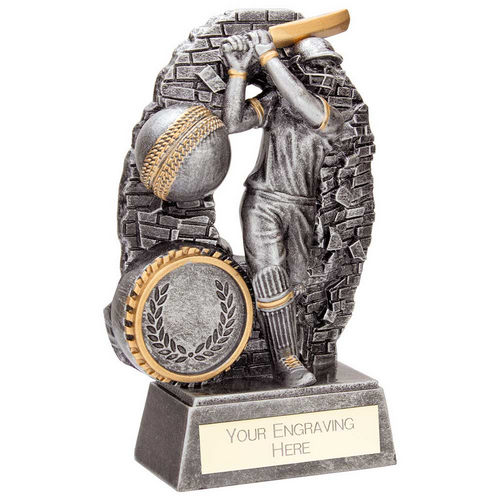 Blast Out Cricket Trophy | Male | Antique Silver | 110mm | G6