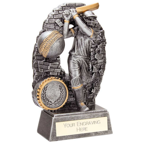 Blast Out Cricket Trophy | Male | Antique Silver | 160mm | G9
