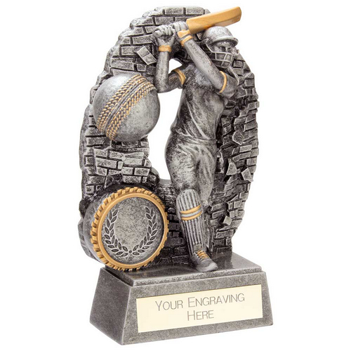 Blast Out Cricket Trophy | Female | Antique Silver | 130mm | G7