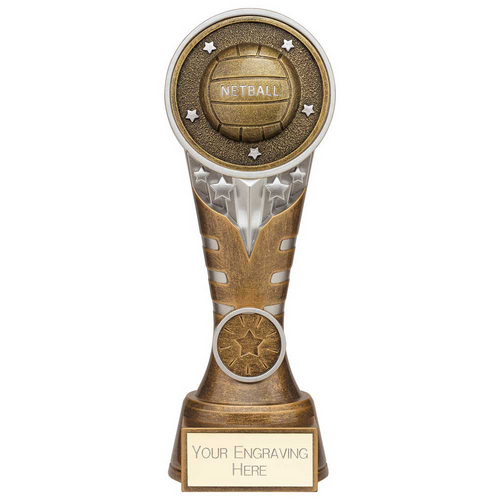 Ikon Tower Netball Trophy | Antique Silver & Gold | 200mm | G24