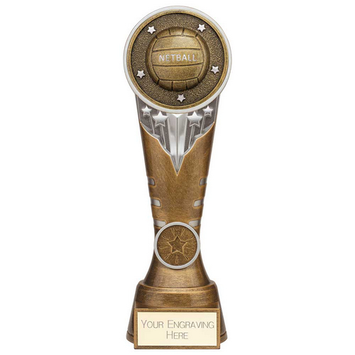 Ikon Tower Netball Trophy | Antique Silver & Gold | 225mm | G24