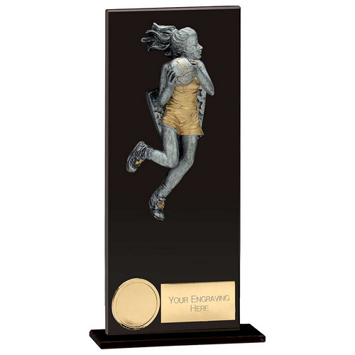 Euphoria Hero Glass Netball Trophy | Jet Black | 200mm |