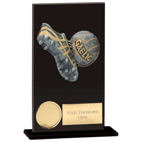 Euphoria Hero GAA Boot Ball Glass Trophy | Jet Black | 140mm |