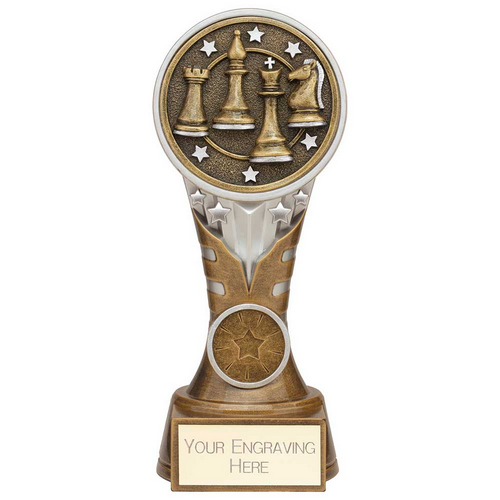 Ikon Tower Chess Trophy | Antique Silver & Gold | 175mm | G24