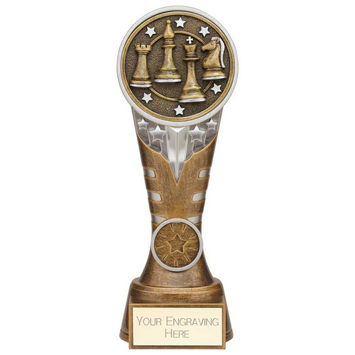 Ikon Tower Chess Trophy | Antique Silver & Gold | 200mm | G24