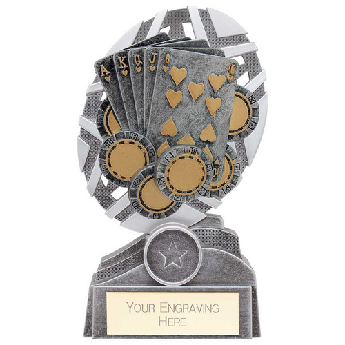 The Stars Poker Cards Plaque Trophy | Silver & Gold | 170mm | G25