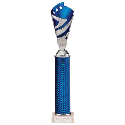 Hurricane Silver & Blue Plastic Tube Cup | Marble Base | 350mm | G9
