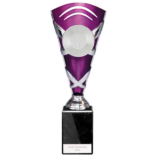 X Factors Silver & Purple Trophy Cup | Heavy Marble Base | 260mm | E4294B