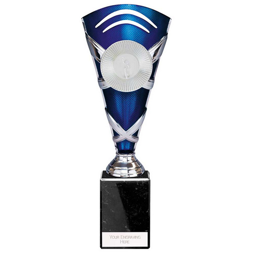 X Factors Silver & Blue Trophy Cup | Heavy Marble Base | 260mm | E4294B