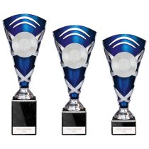 X Factors Silver & Blue Trophy Cup | Heavy Marble Base | 260mm | E4294B