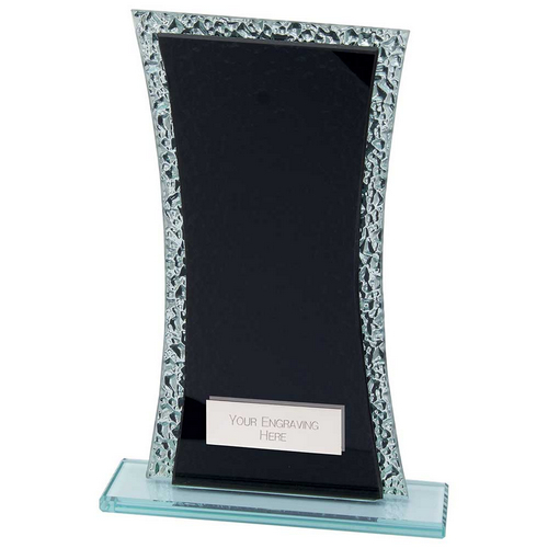 Eternal Engraved Glass Trophy | Black & Cracked Silver | 165mm | S7