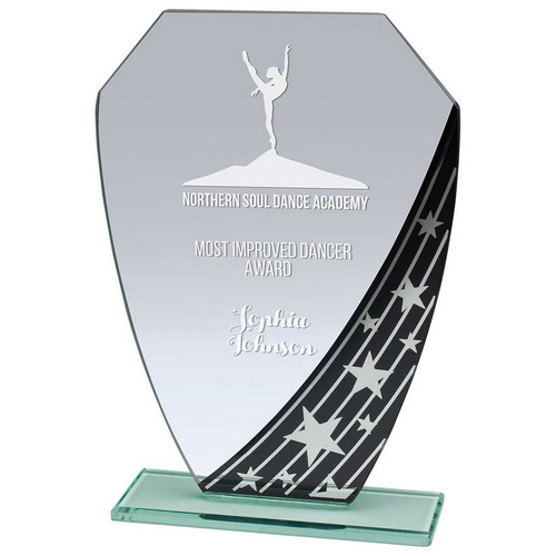 Starlight Hex Jade Engraved Glass Trophy | Black | 165mm | G7