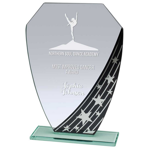 Starlight Hex Jade Engraved Glass Trophy | Black | 185mm | G7