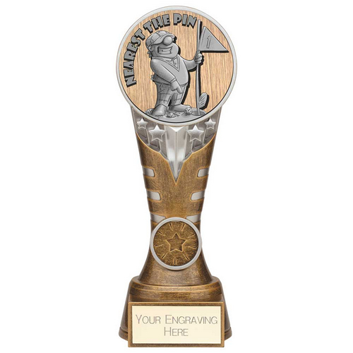 Ikon Goof Balls Nearest The Pin Golf Trophy | Antique Silver & Gold | 200mm | G24