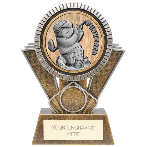 Apex Goof Balls Bunkered Golf Trophy | Antique Gold & Silver | 155mm | G25