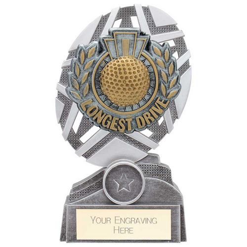 The Stars Longest Drive Golf Plaque Trophy | Silver & Gold | 170mm | G25