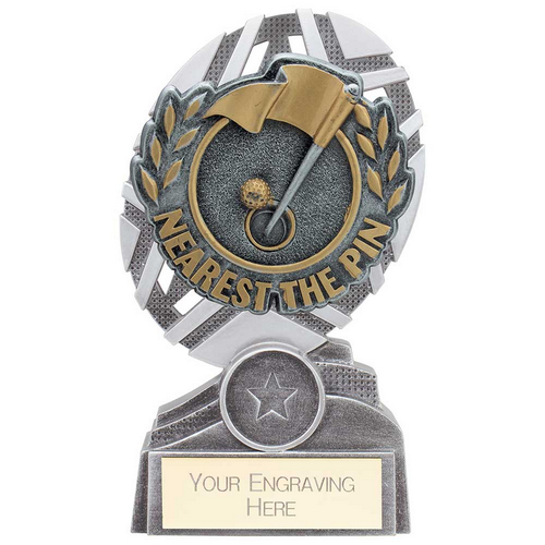 The Stars Nearest Pin Plaque Golf Trophy | Silver & Gold | 150mm | G9