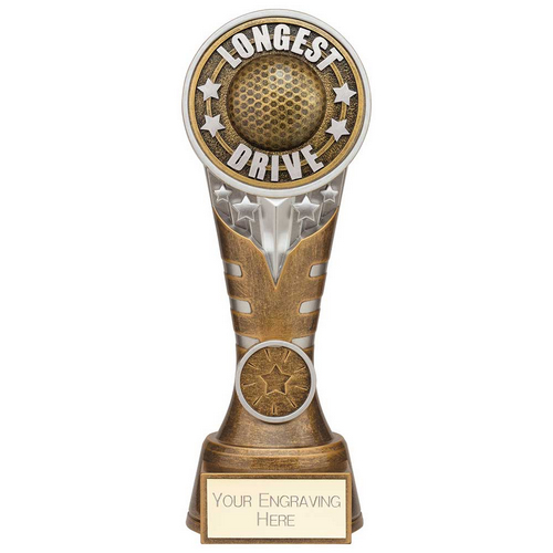 Ikon Tower Longest Drive Golf Trophy | Antique Silver & Gold | 200mm | G24