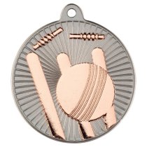 Cricket Two Colour Medal | Matt Silver & Bronze | 50mm