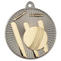Cricket Two Colour Medal | Matt Silver & Gold | 50mm
