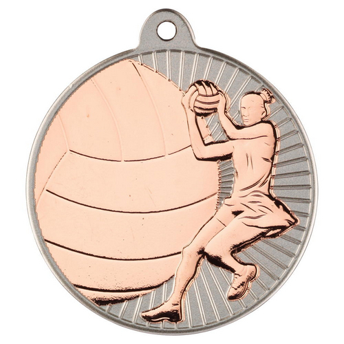 Netball Two Colour Medal | Matt Silver & Bronze | 50mm