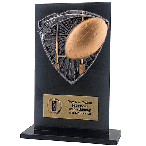 Jet Glass Shield Rugby Trophy | 140mm | G25