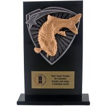 Jet Glass Shield Fishing Trophy | 140mm | G25