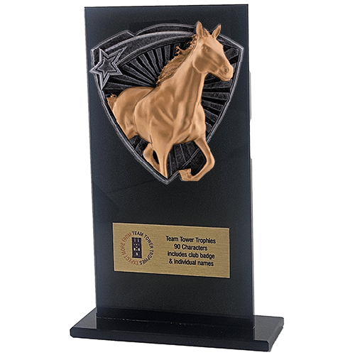 Jet Glass Shield Horse Trophy | 160mm | G25