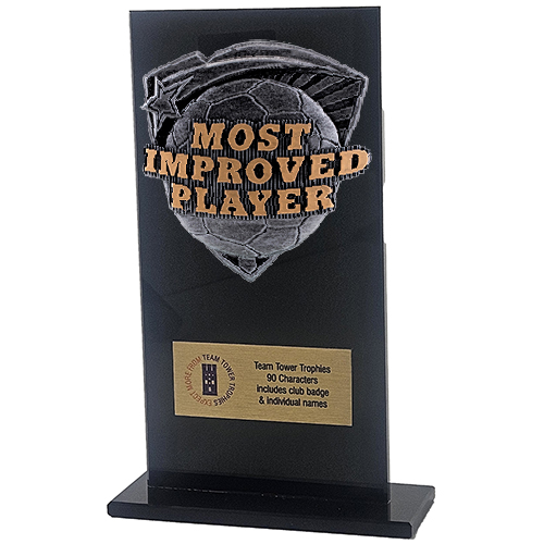 Jet Glass Shield Football Most Improved Player Trophy | 160mm | G25