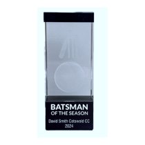 Glazier Crystal Cricket Trophy | 3D Engraved Image inside | Batsman of the Season | 102mm | B
